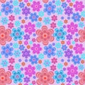 Seamless pink background with bright flowers