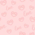 Seamless pink background with hearts and Love hand lettering Royalty Free Stock Photo