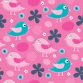 Seamless pink bird pattern vector illustration