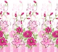 Seamless pink digital rose flower border