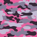 Seamless pink grey camouflage pattern Fashion pink camo texture rose black military background Royalty Free Stock Photo