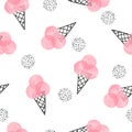 Seamless pink ice cream pattern. Sweet food background