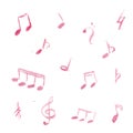 Seamless pink music notes pattern. Musical watercolor background