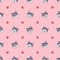 Seamless pink pattern with husky dogs and hearts love Royalty Free Stock Photo