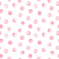Seamless pink polka dot pattern isolated on white. Hand drawn watercolor illustration. Royalty Free Stock Photo