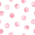 Seamless pink polka dot pattern isolated on white. Hand drawn watercolor illustration. Royalty Free Stock Photo