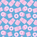 seamless pink toilet paper pattern on a blue backround