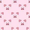 Seamless pink vector pattern with cute pigs. Royalty Free Stock Photo