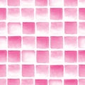 Seamless pink watercolor pattern on white background. Watercolor seamless pattern with squares Royalty Free Stock Photo