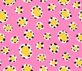 Seamless pink and yellow leopard pattern 80s 90s style.Dalmatian dots.Fashionable colorful exotic animal print