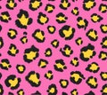 Seamless pink and yellow leopard pattern 80s 90s style.Fashionable exotic animal print.Vector