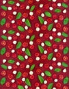 Seamless pizza ingredients pattern. Tomatoes, mozzarella cheese and basil on a red tomato sauce. Flat lay