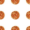 Seamless pizza pattern isolated on white background. Top view on paperoni pizza food background.