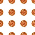 Seamless pizza pattern isolated on white background. Top view on paperoni pizza food background.