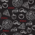 Seamless pizza pattern. Retro design. Vector illustration.