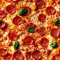 Seamless pizza pattern. Tasty Italian classic pizza texture background with cheese, tomatoes, pepperoni and basil leaves Royalty Free Stock Photo
