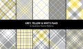Seamless plaid pattern collection in yellow, grey, white. Spring summer tartan. Glen, tweed, gingham, vichy, buffalo check. Royalty Free Stock Photo