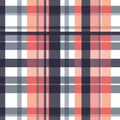 A seamless plaid pattern with red, pink, navy, and white lines forming a traditional checkered textile design on a flat background Royalty Free Stock Photo