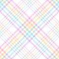 Seamless plaid pattern vector. Pastel tartan check for spring summer in purple, blue, green, pink, orange, yellow, white. Royalty Free Stock Photo