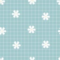 Seamless Plaid repeat vector pattern with blue and white flowers. Design for publications, gift wrap, textiles, checkered backgrou Royalty Free Stock Photo