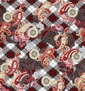 Seamless plaid stripe, geometric paisley ethnic pattern print. Royalty Free Stock Photo