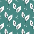 Seamless plant leaves pattern. Vector hand drawn illustration, autumn theme Royalty Free Stock Photo