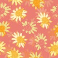 Seamless plants pattern background with cute sunflowers , greeting card or fabric