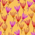 seamless plants pattern background with mixed tricolour flowers