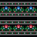 Seamless Polish folk art pattern with flowers - wzory lowickie on black Royalty Free Stock Photo