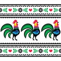 Seamless Polish folk art pattern with roosters - Wzory lowickie, Wycinanka Royalty Free Stock Photo