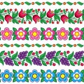 Seamless Polish folk art vector pattern - Zalipie traditional design with flowers and leaves Royalty Free Stock Photo