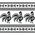 Seamless Polish monochrome folk art pattern with roosters - Wzory lowickie Royalty Free Stock Photo