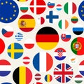 Seamless political pattern with European Union countries flags. Vector colorful illustration with set EU members emblems. Royalty Free Stock Photo