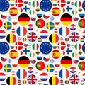 Seamless political pattern with European Union countries flags. Vector colorful illustration with set EU members emblems. Royalty Free Stock Photo