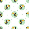 Seamless polka dot pattern with cartoon toucans