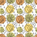Seamless polka dot pattern. The contours of the pumpkin and flowers. The autumn theme