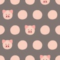 Seamless polka dot pattern with cute pigs. Royalty Free Stock Photo