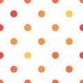 Seamless polka dot pattern in different colors. Orange theme. Sipmle flat vector wallpaper