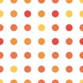 Seamless polka dot pattern in different colors. Orange theme. Sipmle flat vector wallpaper