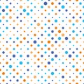 Seamless polka dot pattern. Orange and blue dots in random sizes on white background. Vector illustration Royalty Free Stock Photo