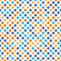 Seamless polka dot pattern. Orange and blue dots in random sizes on white background. Vector illustration Royalty Free Stock Photo