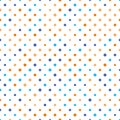 Seamless polka dot pattern. Orange and blue dots in random sizes on white background. Vector illustration Royalty Free Stock Photo