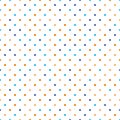 Seamless polka dot pattern. Orange and blue dots in random sizes on white background. Vector illustration Royalty Free Stock Photo