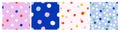 Seamless polka dot patterns in modern style, set. Colorful random spots, playful trendy background design. Endless