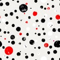 seamless background pattern, with circles/dots, strokes and splashes, black and white