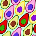 Seamless pop-art vector avocado pattern