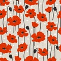 Seamless poppy pattern. Vector floral background with red poppies flowers Royalty Free Stock Photo