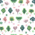 Seamless pretty pattern with stylized cute trees. Royalty Free Stock Photo