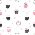 Seamless princess cats pattern.