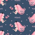 Seamless princess pattern with beautiful girls and butterflies